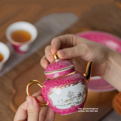 BỘ ẤM CHÉN CẢNH TUYẾT HỒNG